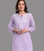 Embroidered Mauve Cotton Lucknowi Chikankari Indian Women Straight Kurti