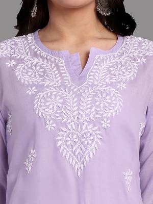 Embroidered Mauve Cotton Lucknowi Chikankari Indian Women Straight Kurti 2