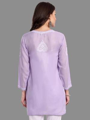 Embroidered Mauve Cotton Lucknowi Chikankari Indian Women Straight Kurti 3