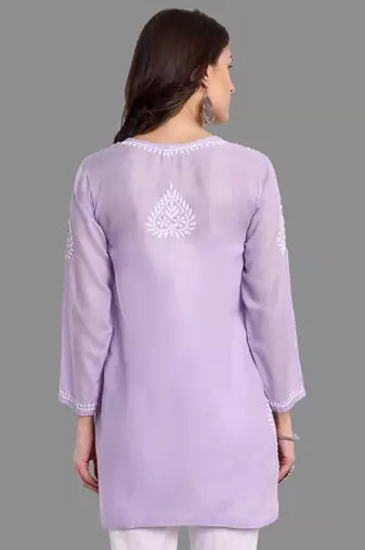 Embroidered Mauve Cotton Lucknowi Chikankari Indian Women Straight Kurti