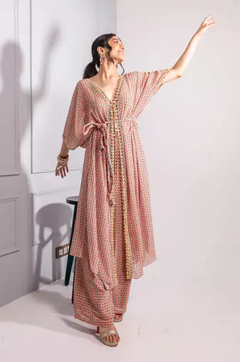 Multicolour printed kaftan set