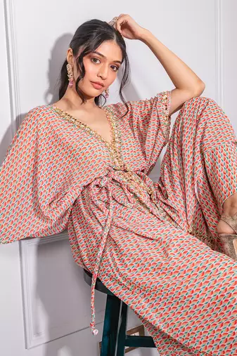 Multicolour printed kaftan set