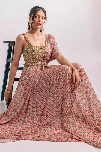 Multicolour printed cape set