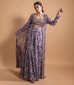 Purple printed sharara and jacket set