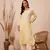 Hand Embroidered Champagne Yellow Rayon Lucknowi Chikankari Indian Women Straight Kurta