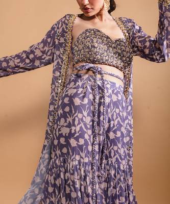 Purple printed sharara and jacket set 5