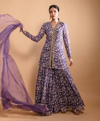Purple printed sharara set 1