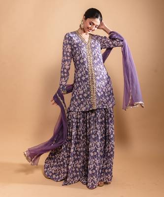 Purple printed sharara set 2