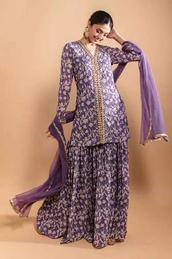 Purple printed sharara set