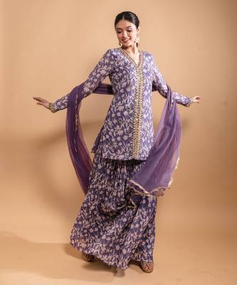 Purple printed sharara set 3