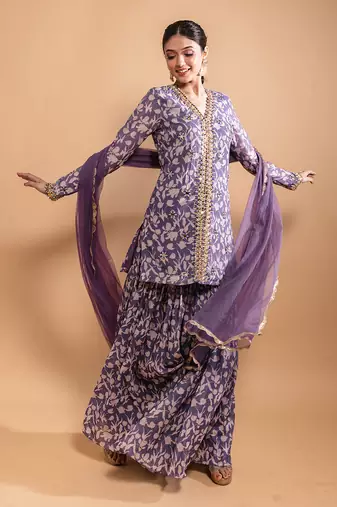 Purple printed sharara set