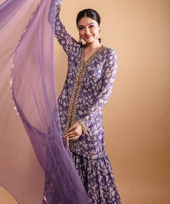 Purple printed sharara set 4