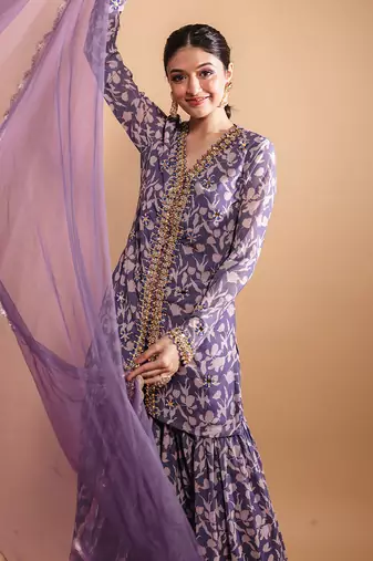 Purple printed sharara set