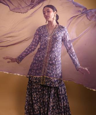 Purple printed sharara set 5