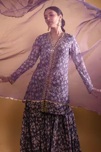 Purple printed sharara set