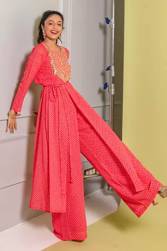 Pink printed kurta set