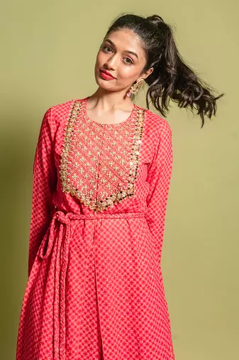 Pink printed kurta set