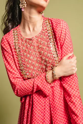 Pink printed kurta set