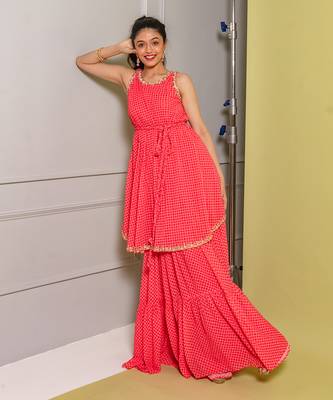Pink printed gharara set 1