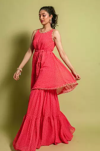 Pink printed gharara set