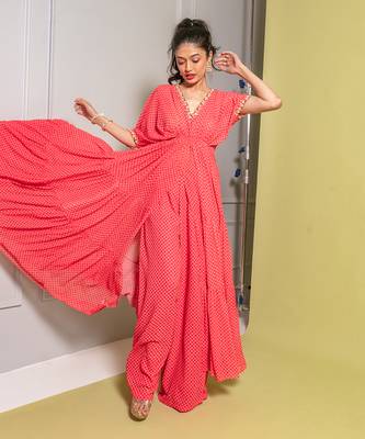 Pink printed layered kaftan set 1