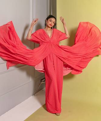 Pink printed layered kaftan set 2