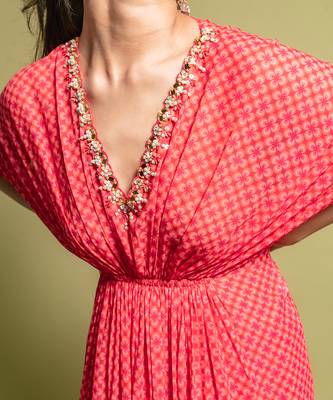 Pink printed layered kaftan set 5