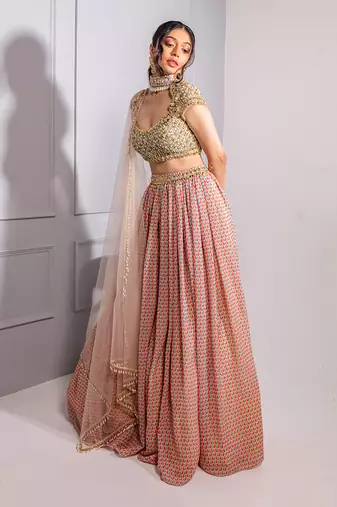 Multicolour Printed Lehenga Set