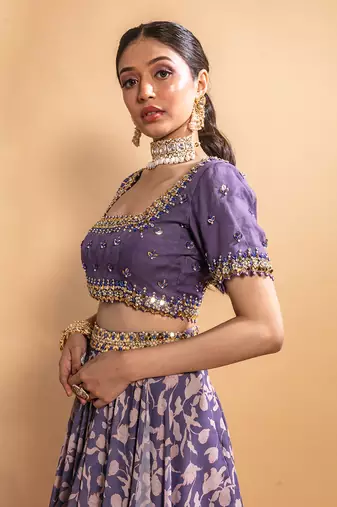 Purple Printed Lehenga Set