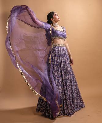 Purple Printed Lehenga Set 4