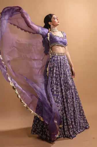 Purple Printed Lehenga Set