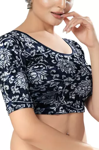 Non - Padded Velvet Round Neck Blouse