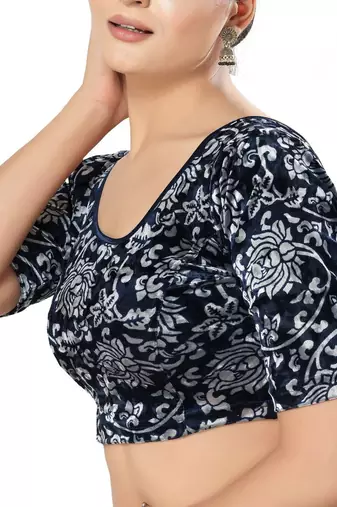 Non - Padded Velvet Round Neck Blouse