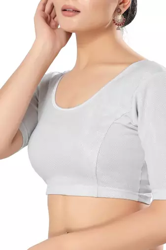 Non - Padded Shimmer Round Neck Blouse