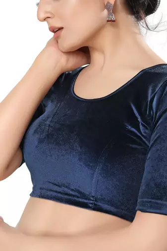 Non - Padded Velvet Round Neck Blouse