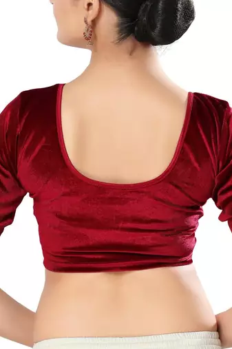 Non - Padded Velvet Round Neck Blouse
