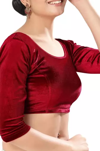 Non - Padded Velvet Round Neck Blouse