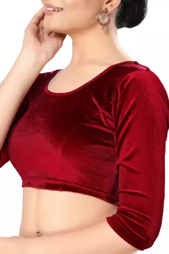 Non - Padded Velvet Round Neck Blouse
