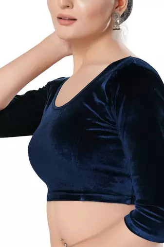Non - Padded Velvet Round Neck Blouse