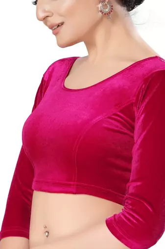 Non - Padded Velvet Round Neck Blouse