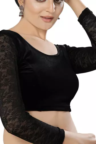 Non - Padded Velvet Round Neck Blouse