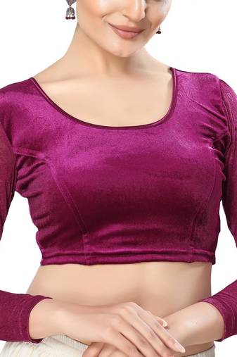 Non - Padded Velvet Round Neck Blouse