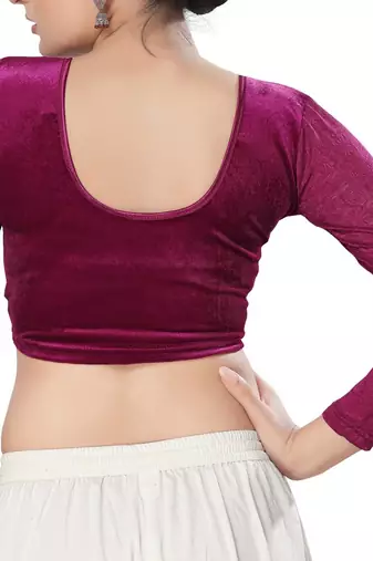 Non - Padded Velvet Round Neck Blouse