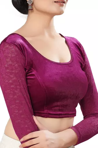 Non - Padded Velvet Round Neck Blouse