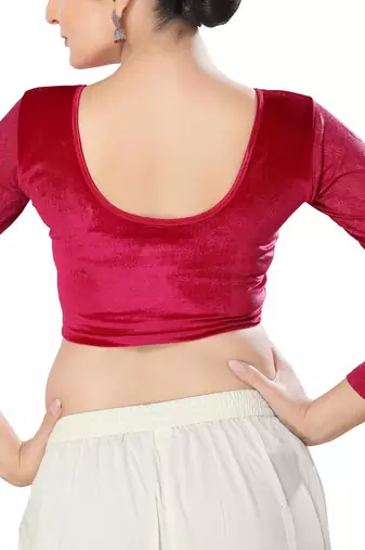 Non - Padded Velvet Round Neck Blouse