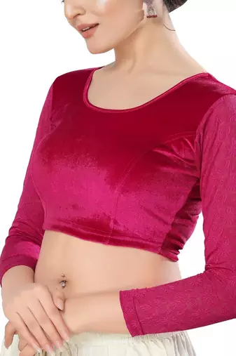 Non - Padded Velvet Round Neck Blouse