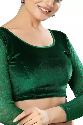 Non - Padded Velvet Round Neck Blouse