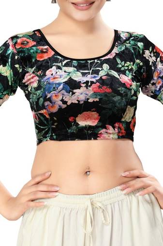 Non - Padded Velvet Round Neck Blouse
