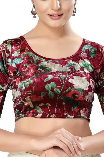 Non - Padded Velvet Round Neck Blouse