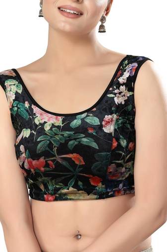 Non - Padded Velvet Round Neck Blouse